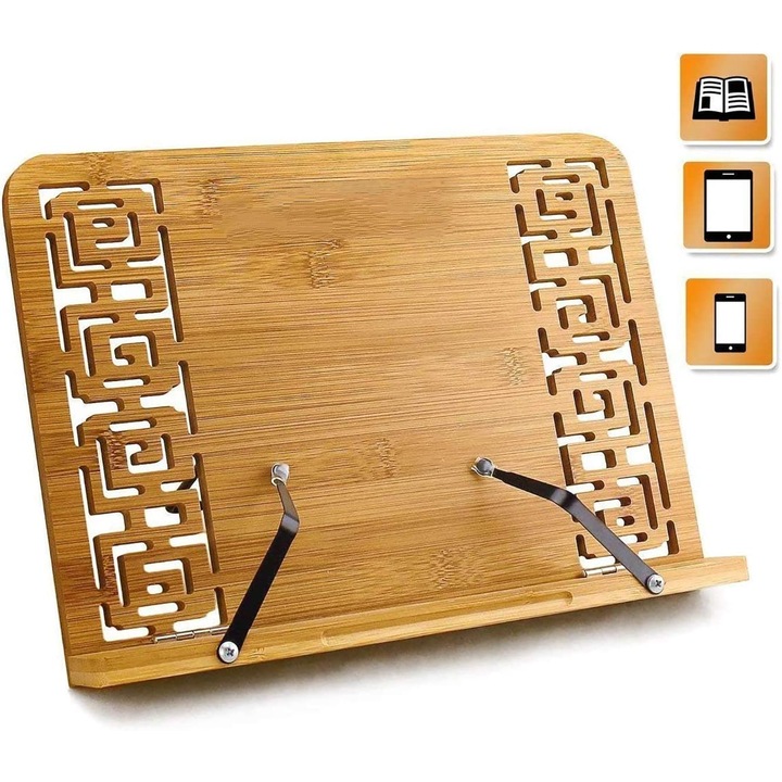 Suport de carte din bambus, ajustabil, pliabil, 34x25cm