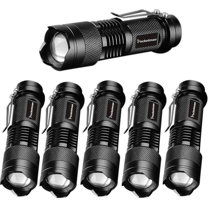 Lanterna mini, 300 lumeni, design anti-derapant si impermeabil, 9.4x2.6x2.6cm, set de 6 bucati