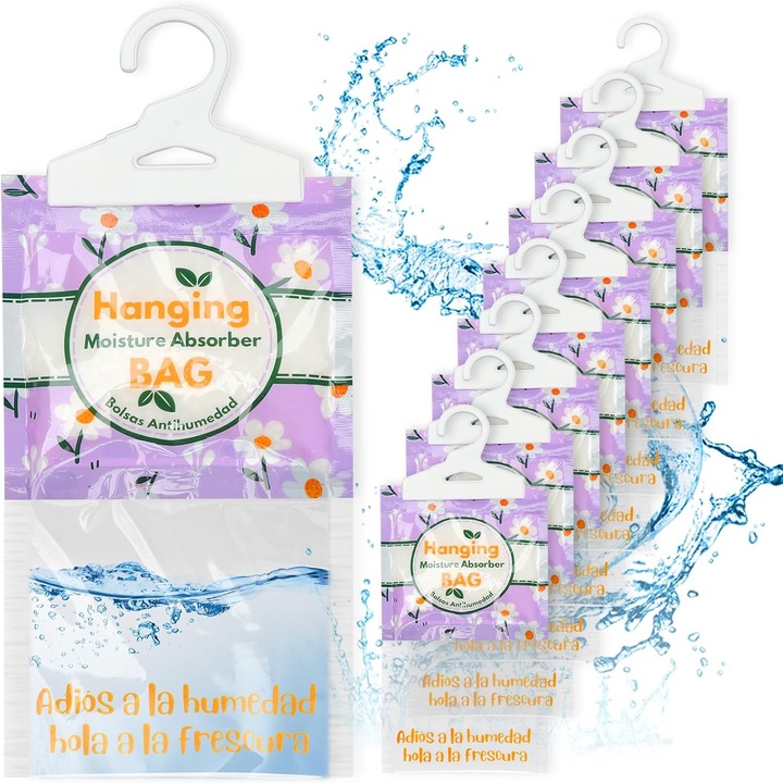 Absorbant de umiditate pentru dulap, pachet de 9, saci de dezumidificator suspendati, sac de dezumidificare suspendat, dezumidificator pentru dulap, impotriva umezelii, mucegaiului si mirosurilor