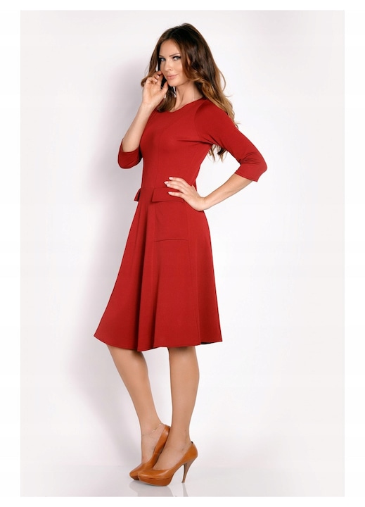 Rochie Dama, Awama, L012, Midi, Croiala Simpla Eleganta, Maneci 3/4, Fason Clasic, Tesatura Confortabila cu Elastan, Ideala Birou si Ocazii Speciale, Bordeaux, Marime S