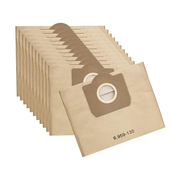 Set 10 saci praf BOMSTOM, compatibili cu saci pentru aspiratoare Karcher MV3 WD3 WD3P Wet & Dry, piesa A 2204, A 2234 PT, A 2534 PT SE 4001, SE 4002, 6.959-130, Hartie, Maro