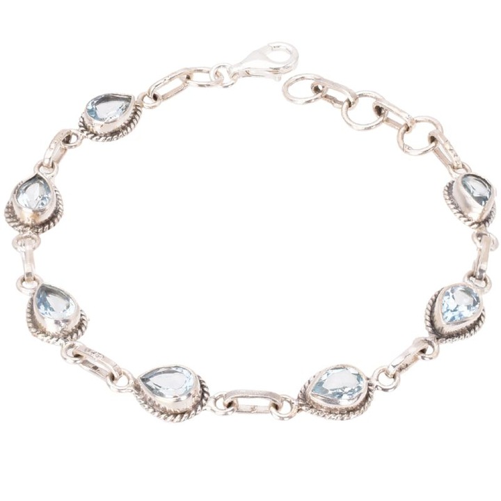 Bratara de argint cu topaz albastru 17-19 cm