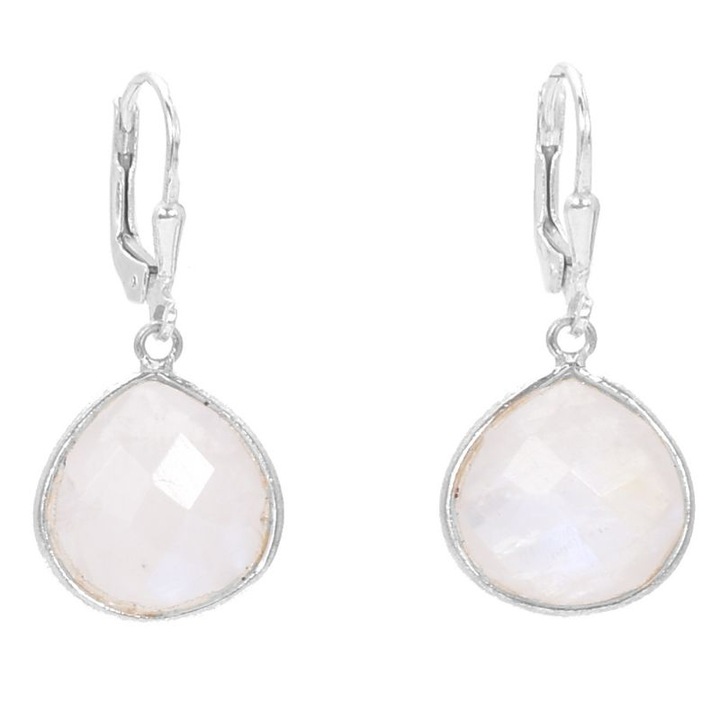 Cercei de argint cu tortita leverback, piatra lunii