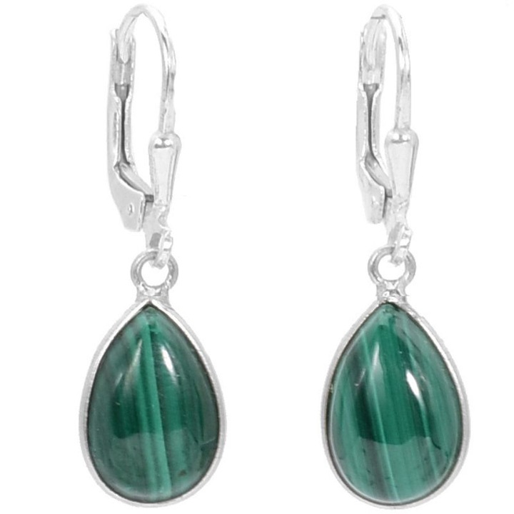 Cercei argint cu malachit, tortita leverback