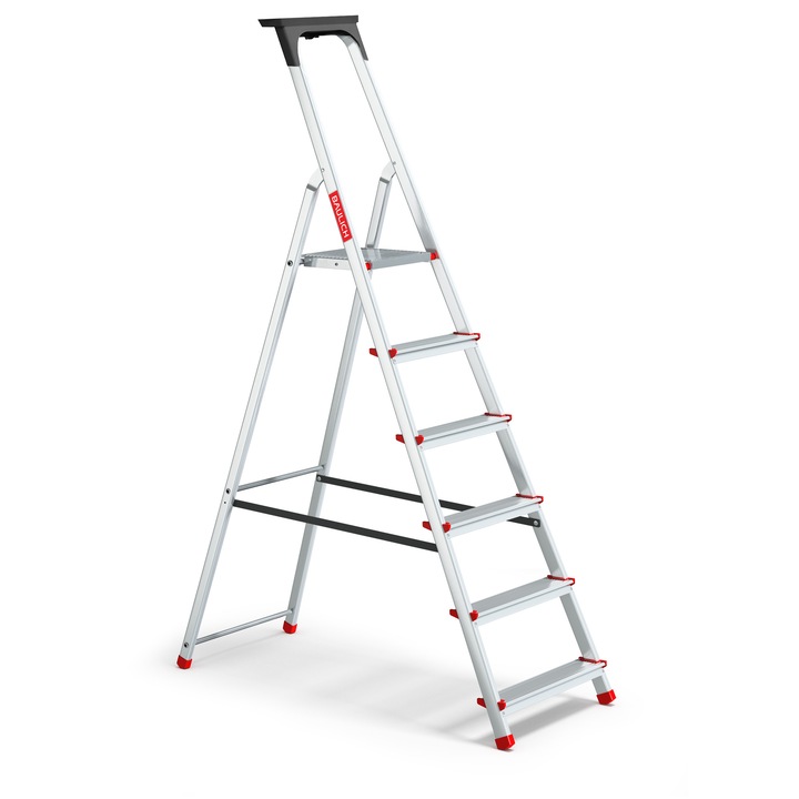Scara din aluminiu, Baulich Home, cu platforma, 6 trepte, inaltime 319 cm, capacitate de incarcare 125 kg, versatila si sigura pentru uz casnic