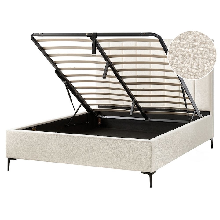 Törtfehér buklé ágyneműtartós franciaágy 160 x 200 cm Sezanne