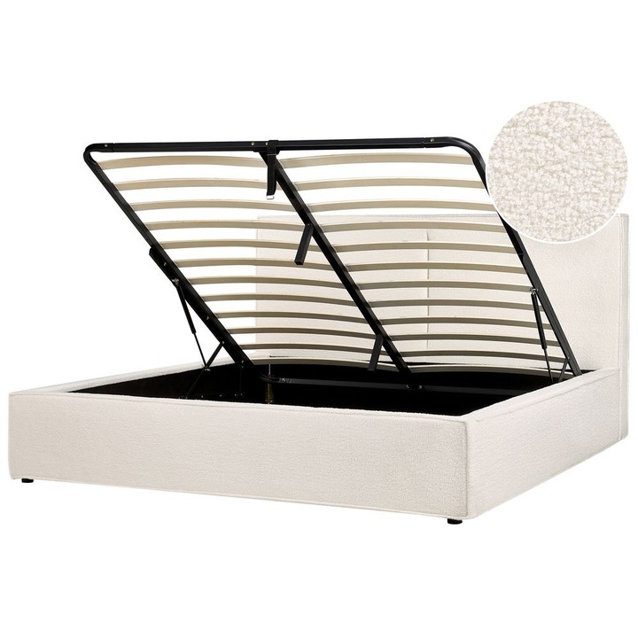 Törtfehér buklé ágyneműtartós franciaágy 180 x 200 cm Moissac