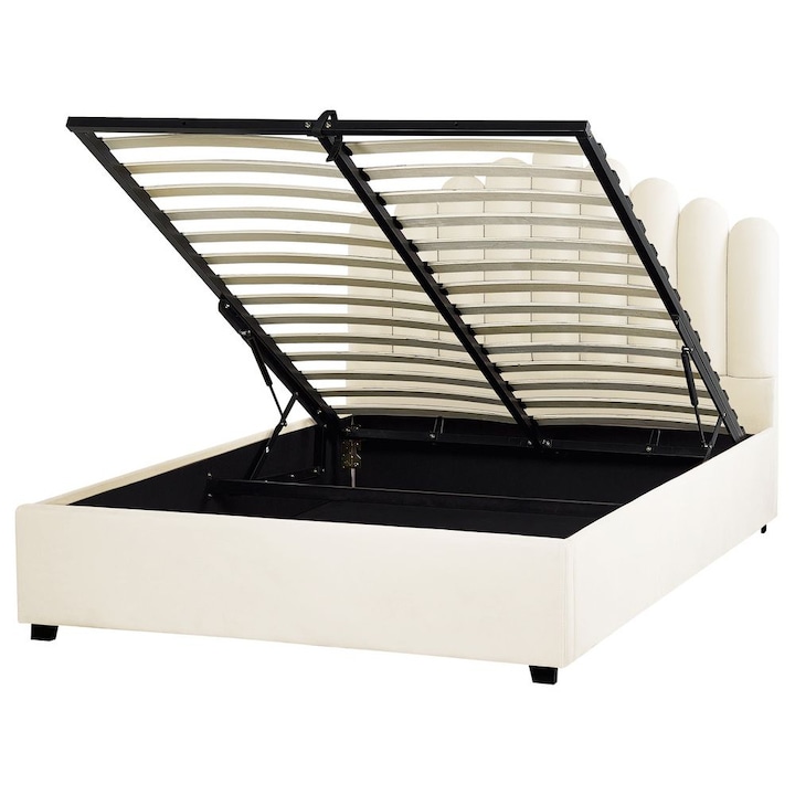 Fehér bársony ágyneműtartós franciaágy 140 x 200 cm Vincennes