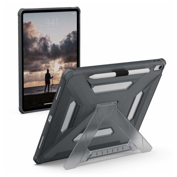 Uag scout plus műanyag tabletvédő, gumírozott, erős ütésállóság, méhsejt, kitámasztó, ceruza tartó, sötétszürke, kompatibilis: Apple IPAD Air 13, 2025, / IPAD Air 13, 2024