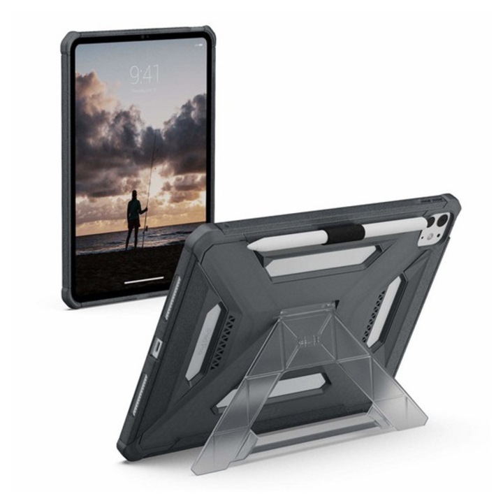 Uag scout plus műanyag tabletvédő, gumírozott, erős ütésállóság, méhsejt, kitámasztó, ceruza tartó, sötétszürke, kompatibilis: Apple IPAD Pro 11, 2024