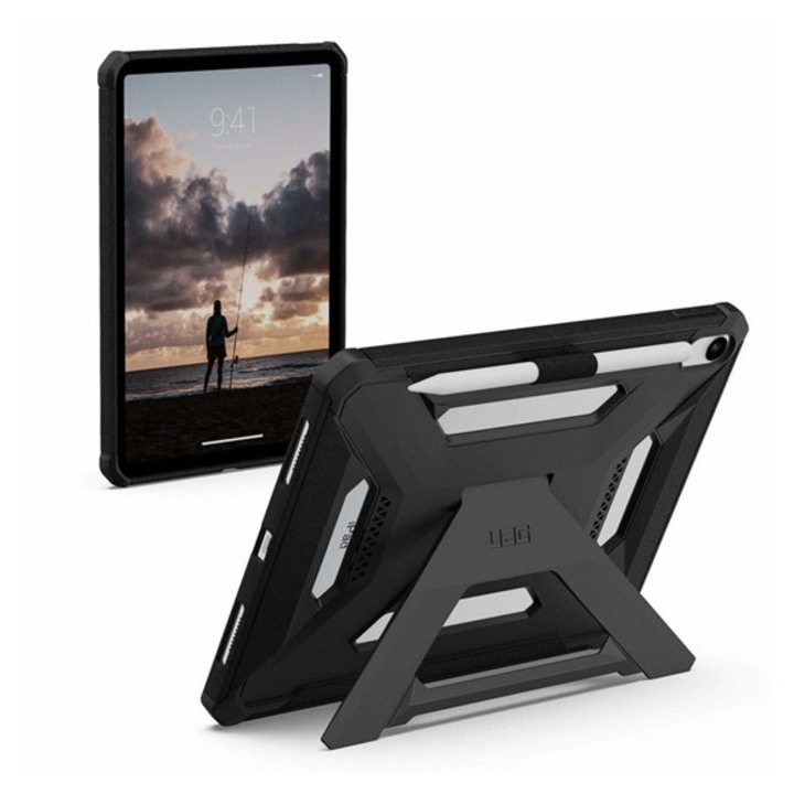 Uag scout plus műanyag tabletvédő, gumírozott, erős ütésállóság, méhsejt, kitámasztó, ceruza tartó, fekete, kompatibilis: Apple IPAD 10.9, 2022, / IPAD 11, 2025