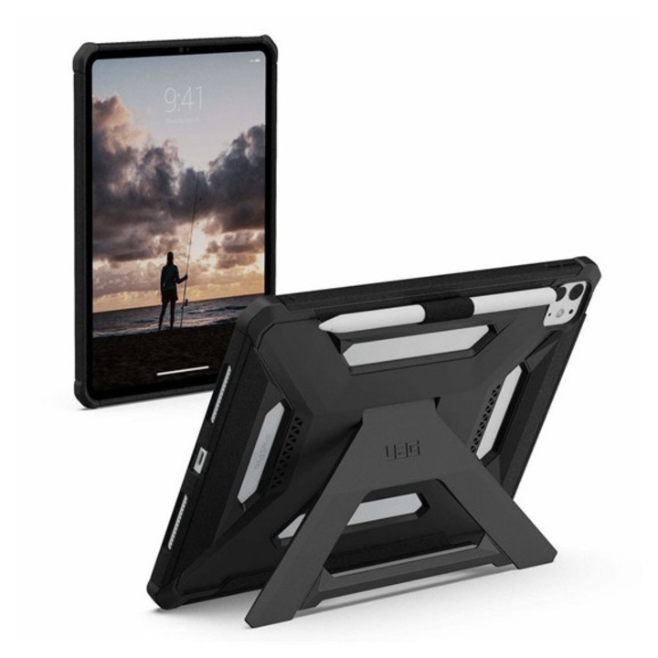 Uag scout plus műanyag tabletvédő, gumírozott, erős ütésállóság, méhsejt, kitámasztó, ceruza tartó, fekete, kompatibilis: Apple IPAD Pro 11, 2024