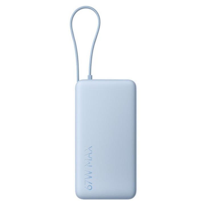 Xiaomi vésztöltő usb+type-c aljzat, 20000mah, 67w, gyorstöltő + fix type-c kábel, világoskék