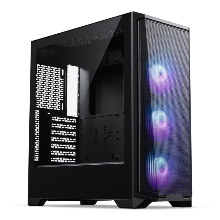 PHANTEKS Eclipse G370A E-ATX миди кутия за компютър, закалено стъкло, 3x 120 мм DRGB вентилатори, черна