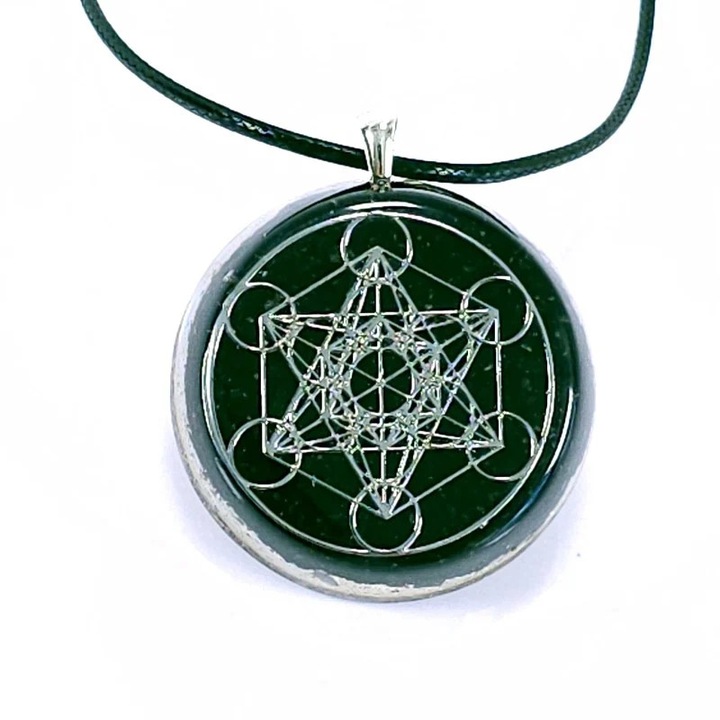 Pandantiv Cubul lui Metatron argintiu, Negru | Argintiu, 4 cm