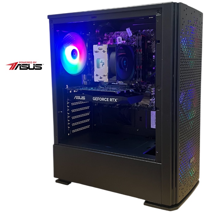 Sistem Desktop PC Gaming Serioux Powered by ASUS cu procesor AMD Ryzen™ 5 5500 pana la 4.2GHz, 16GB DDR4, 1TB SSD, ASUS Dual GeForce RTX™ 3050 OC 6GB GDDR6, No OS, Negru
