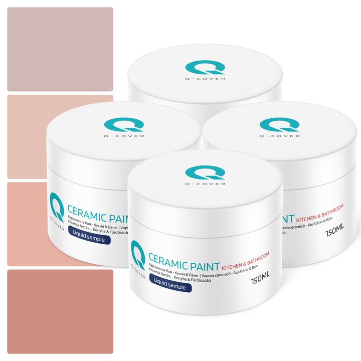 Set de esantioane vopsea lavabila, Q-COVER, 4 buc x 150 ml, roz inchis, mat profund