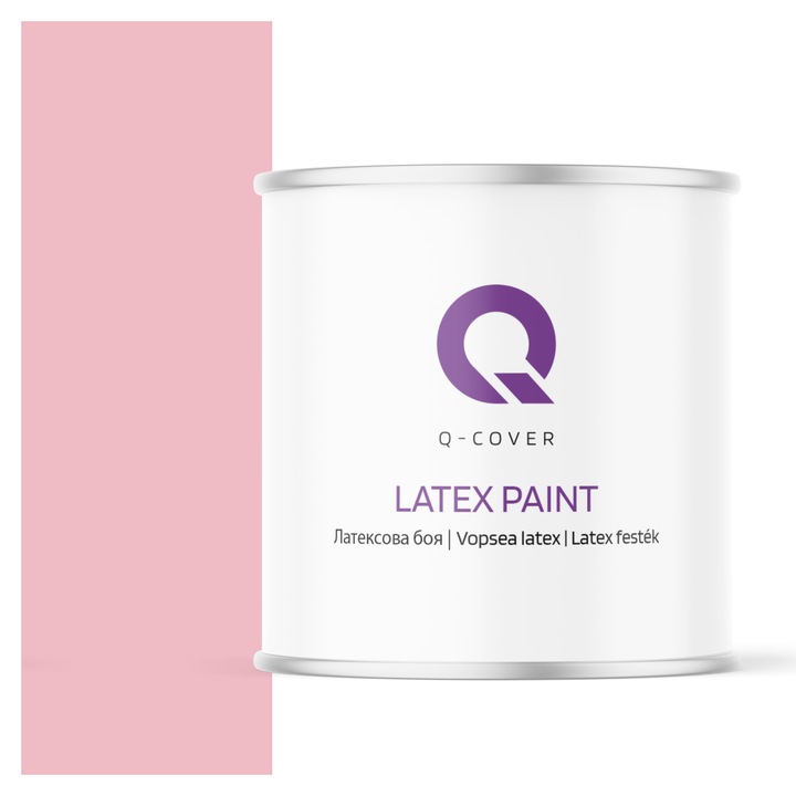 Vopsea latex, Q-Cover, Roz deschis H3657, pentru interior, pe baza de apa, galeti de fier, usor de aplicat, rezistent la frecare, elimina reflexiile luminii, sigura pentru persoanele alergice, fara miros, tixotropa, Mat, 2L
