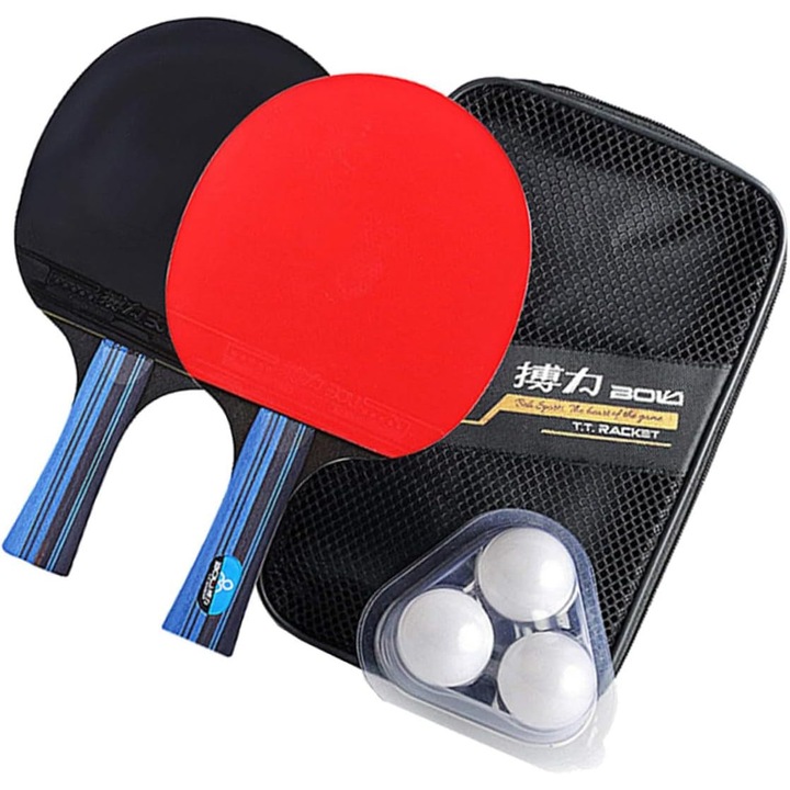 OVERTANG asztalitenisz ütőszett, kétoldalas gumi, labda, táska, fekete, rövid méret