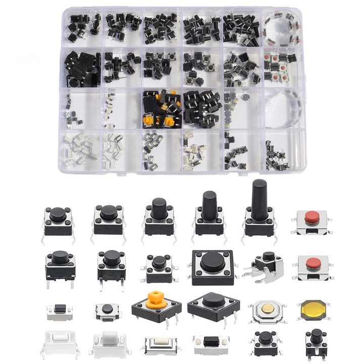 Microintrerupator set 240 bucati 24 tipuri comutatoare tactile pentru telecomenzi auto, OFF-(ON)