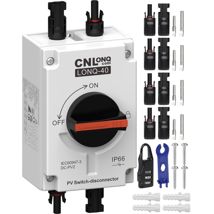 Comutator izolat DC 1200 V 32 A, exterior IP66, cutie de conexiuni impermeabila pentru fotovoltaice