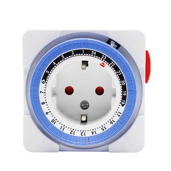 Priza programabila mecanica, temporizator 24h/15min, 3680W, Alb