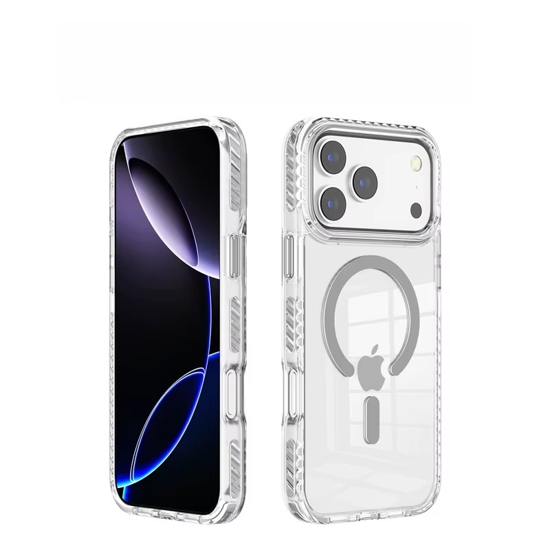 Husa pentru Apple iPhone 18 Pro Max/17 Pro Max DaDen®, Snur detasabil, Antisoc, Protectie Superioara, Bumper interior, Magsafe, Transparenta cu Gri
