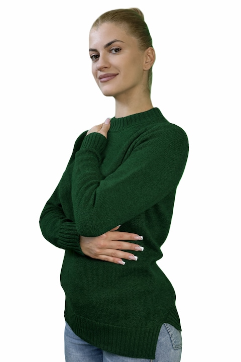 Pulóver, kerek nyakú, 100% kasmír, L méret, fenyőzöld, MFSWWS002