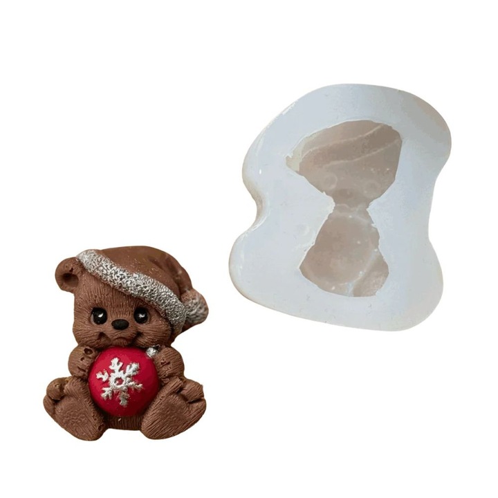 Mulaj din Silicon, Ursulet de plus cu glob de Craciun" 2D, transparent, 40x33x22mm
