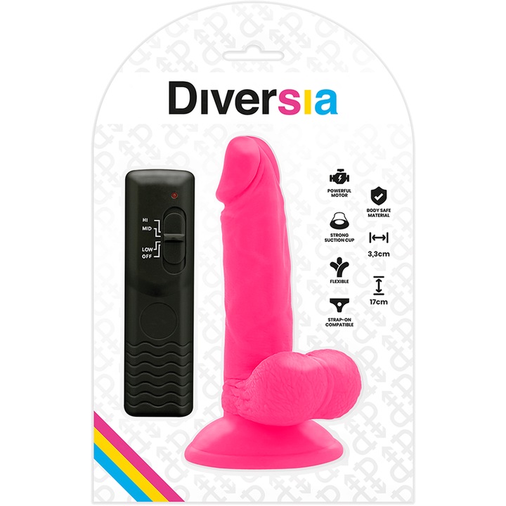 Vibrator DIVERSIA flexibil roz 17x3, 3cm, telecomandă, material sigur pentru corp