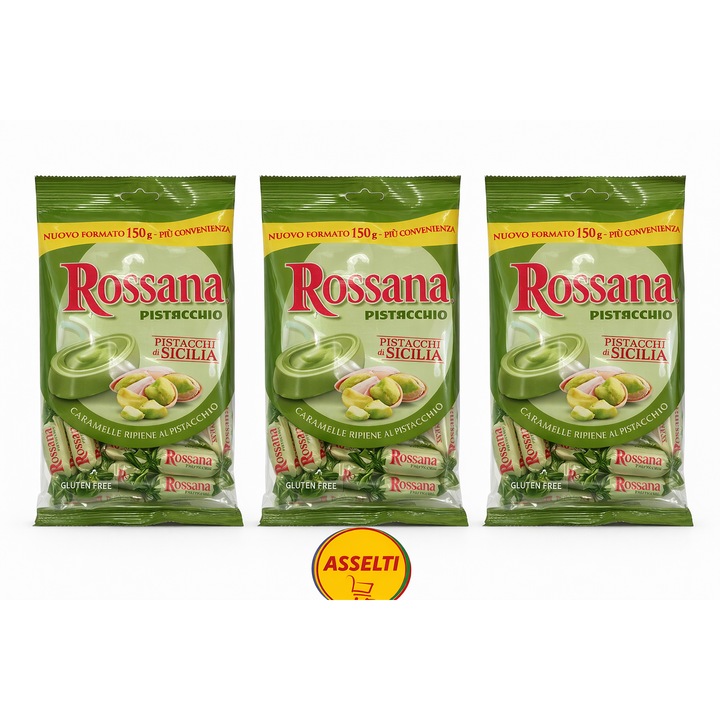 Set 3 x Bomboane Rossana Pistacchio, umplute cu fistic, 450 g
