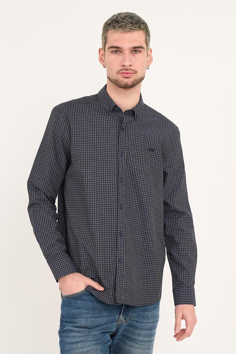 TIMEOUT, Camasa de bumbac in carouri, Alb, Albastru ultramarin, M