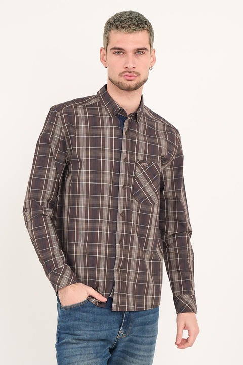 TIMEOUT, Camasa in carouri cu guler Oxford, Maro/Bej