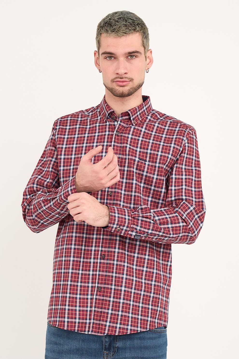 Lee Cooper, Camasa cu maneci lungi si model in carouri, Rosu, Alb, Bleumarin, S