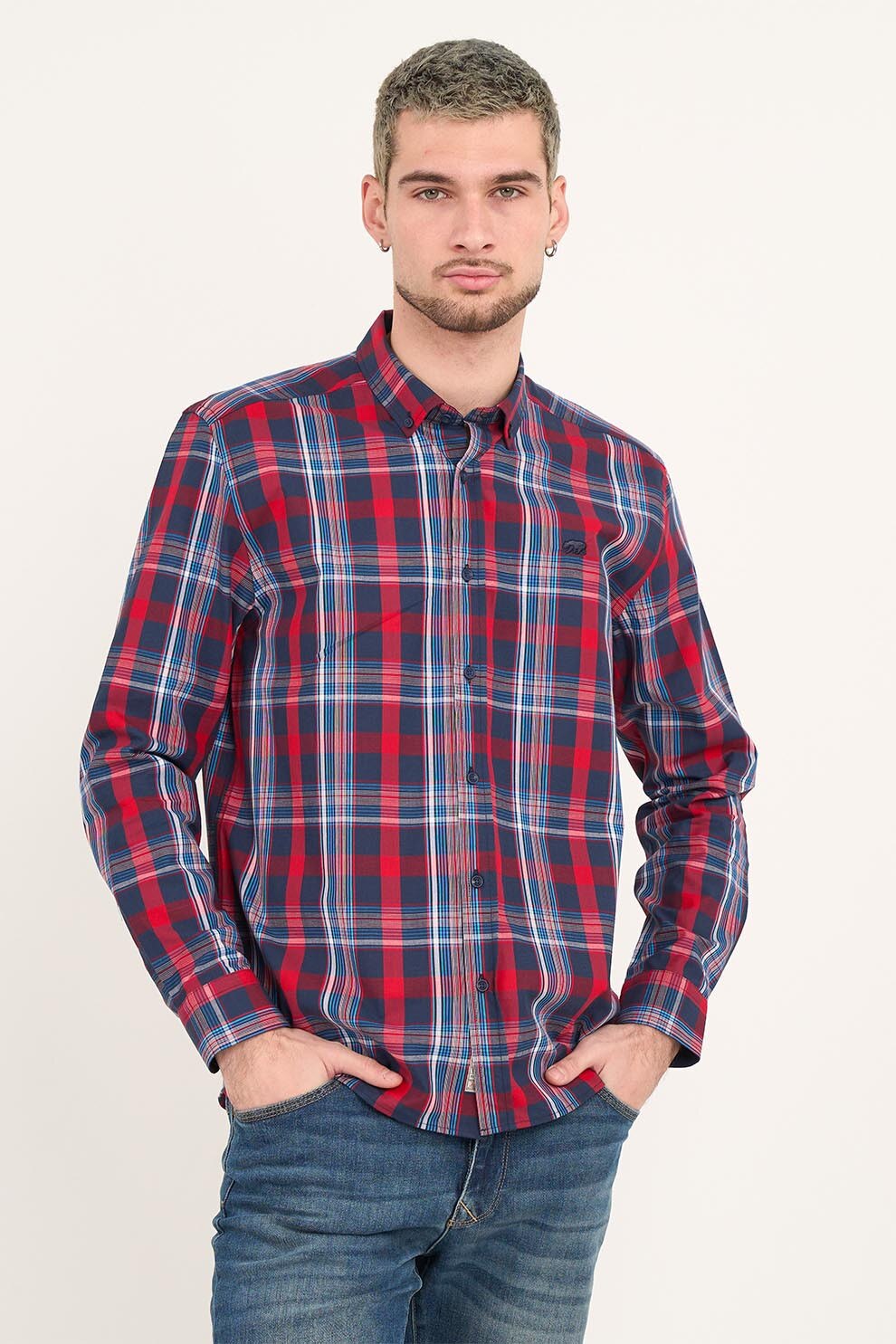 TIMEOUT, Camasa in carouri cu maneci lungi, Rosu, Bleumarin, XL