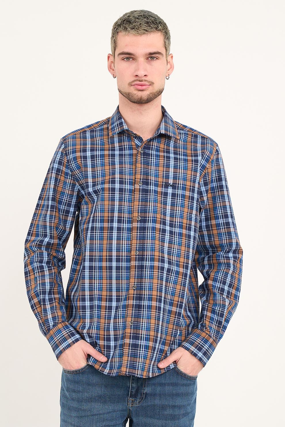 Lee Cooper, Camasa in carouri cu maneci lungi, Albastru, Caramel, M