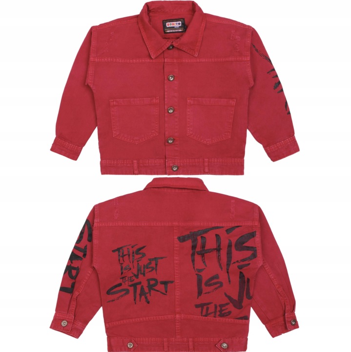 Jacheta Din Denim Pentru Copii, Burgundy, Design Cu Croi Simplu, Buzdwqfunare Functionale Pe Piept, Usoara Si Confortabila, Realizata Din Bumbac Respirabil, Versatilitate In Stilizare, Rosu