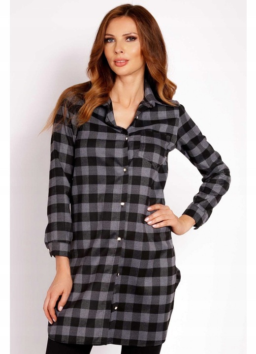 Camasa Dama, Awama, L002, Lunga, Croiala Clasica Eleganta, Maneci 3/4, Tesatura Confortabila Poliester cu Vascoza, Ideala Stil Casual, Moale la Atingere, Inchidere Nasturi, Gri, Gri antracit