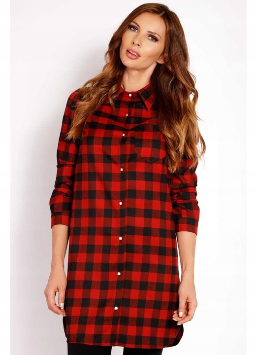 Camasa Dama, Awama, L002, Lunga, Croiala Clasica Eleganta, Maneci 3/4, Tesatura Confortabila Poliester cu Vascoza, Ideala Stil Casual, Moale la Atingere, Inchidere Nasturi, Rosu, Marime S