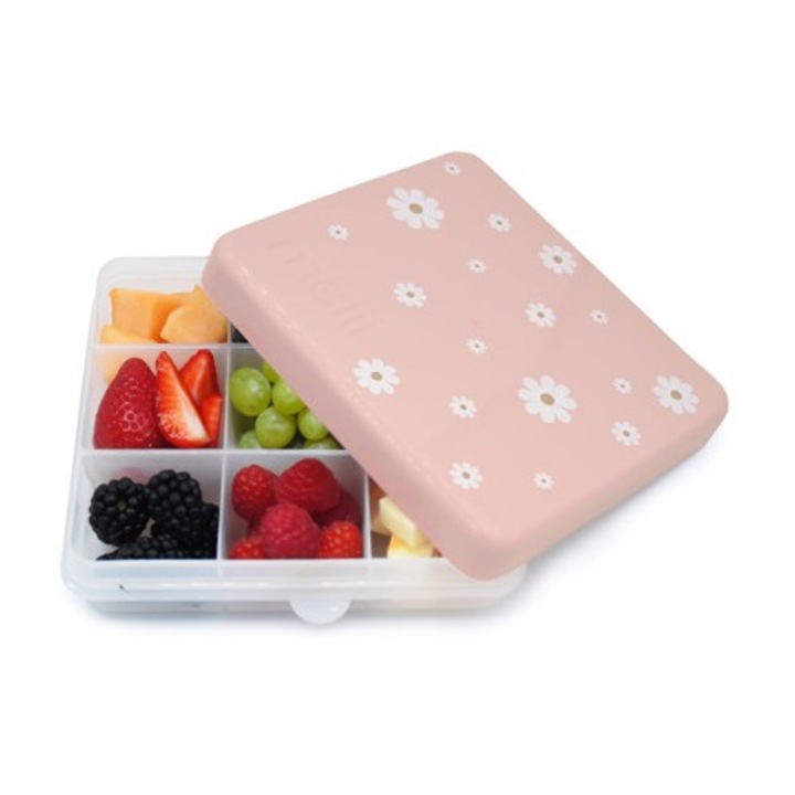 Кутия за закуски Melii, 9 отделения, безопасна пластмаса за храна, дизайн Daisy, 100 мл всяко