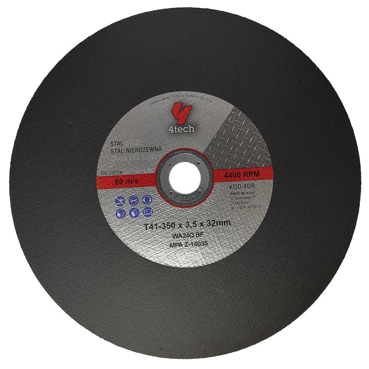 Disc de taiere metal 350x3.5x32mm, 4tech, otel si inox, forma plata