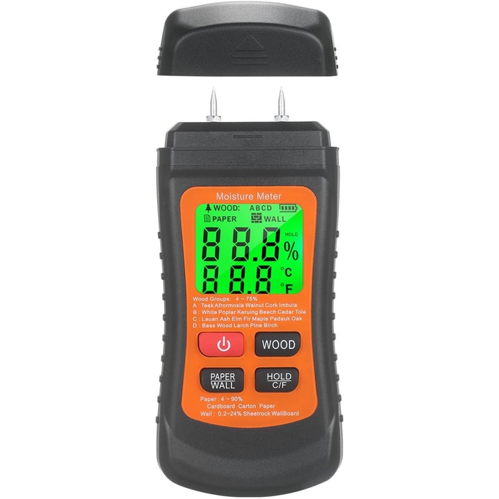 Hidrometru profesional BOMSTOM pentru lemn si pereti, 4-75% umiditate, negru/portocaliu