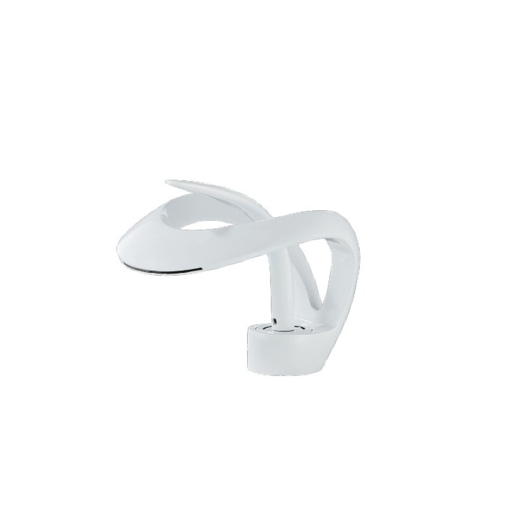 Baterie chiuveta baie SoSar® crom cu pipa cascada montaj pe blat o maneta stil modern nordic,15 cm, alb