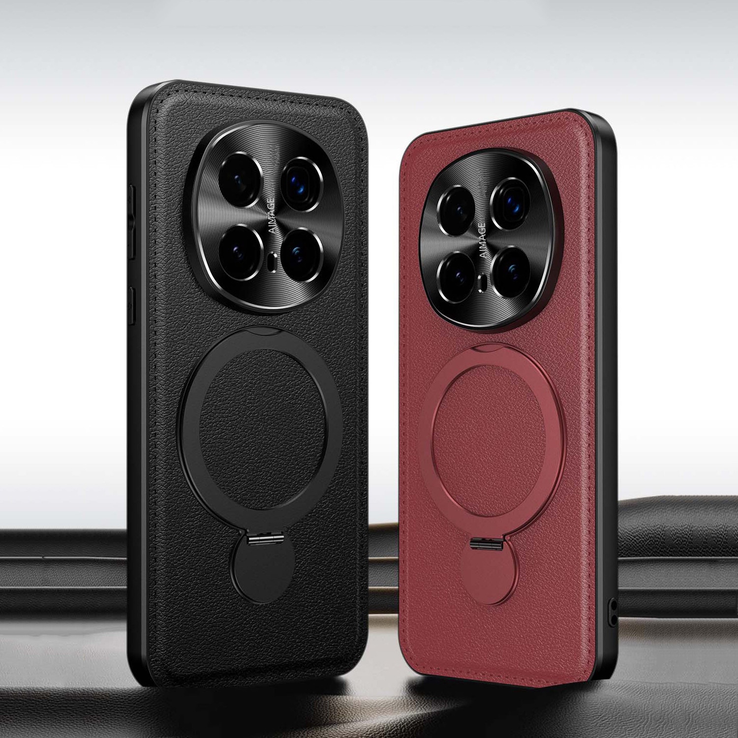 Husa de protectie pentru telefon mobil Honor Magic8 Pro, rosu inchis, suport rotativ 360, material TPU/Piele ecologica, Rosu inchis