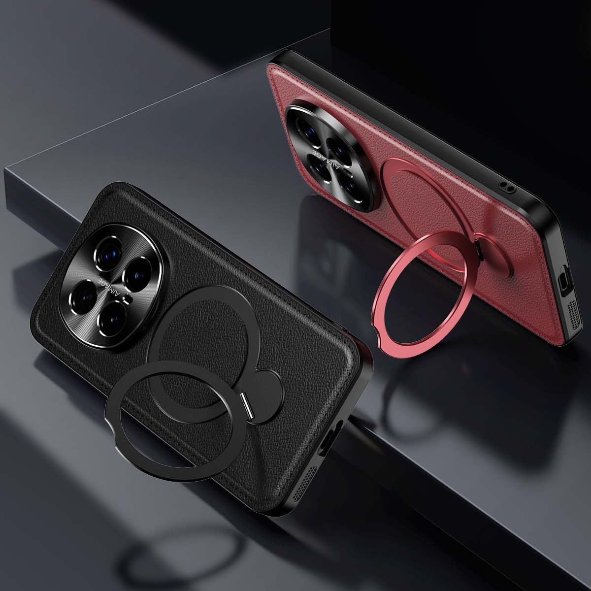 Husa de protectie pentru telefon mobil Honor Magic8 Pro, rosu inchis, suport rotativ 360, material TPU/Piele ecologica, Rosu inchis