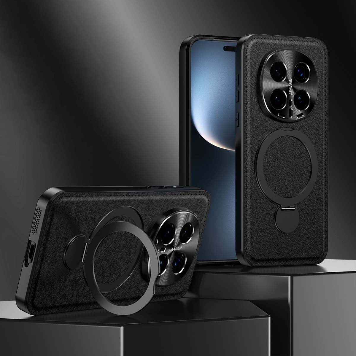 Husa de protectie pentru telefon mobil Honor Magic8 Pro, rosu inchis, suport rotativ 360, material TPU/Piele ecologica, Rosu inchis