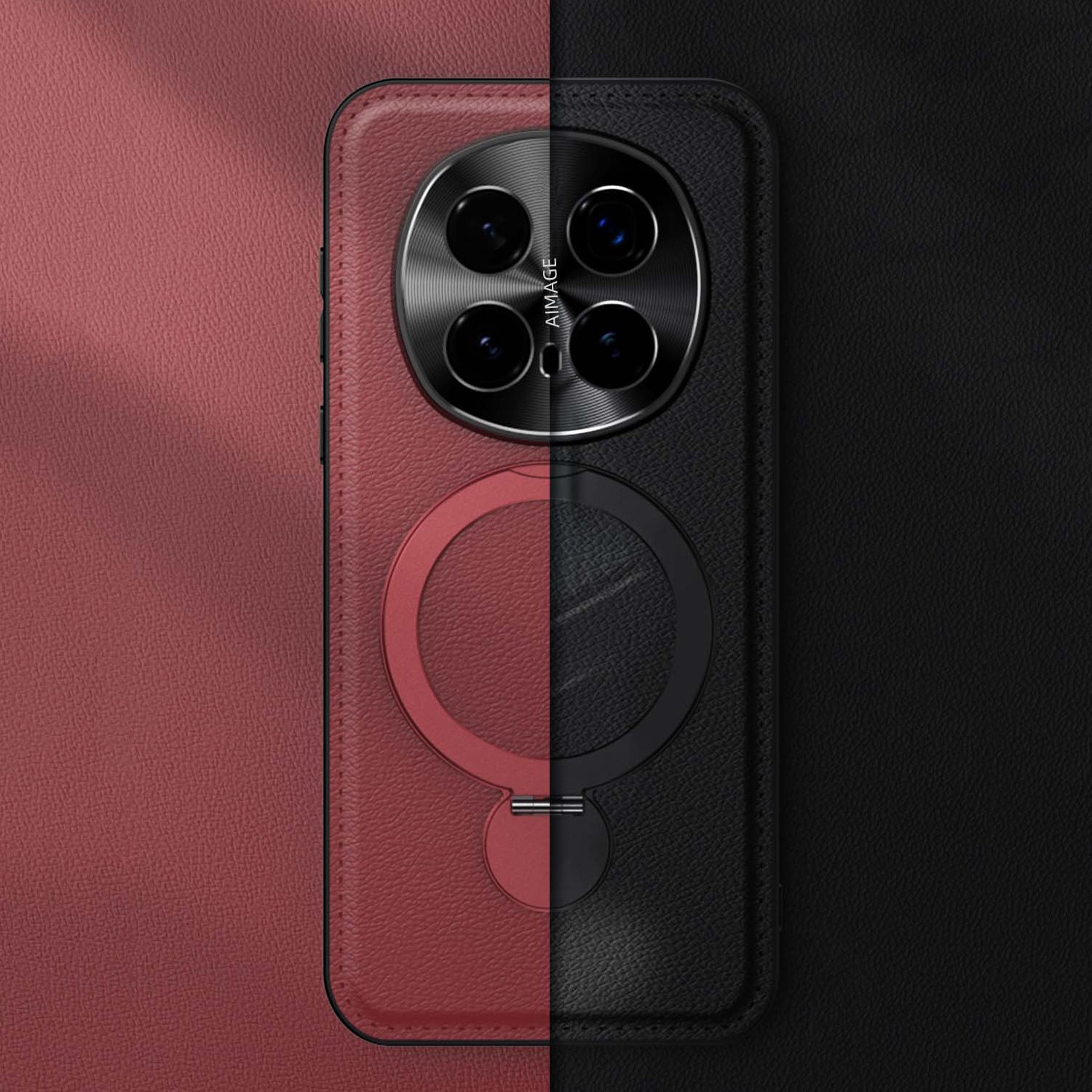 Husa de protectie pentru telefon mobil Honor Magic8 Pro, rosu inchis, suport rotativ 360, material TPU/Piele ecologica, Rosu inchis