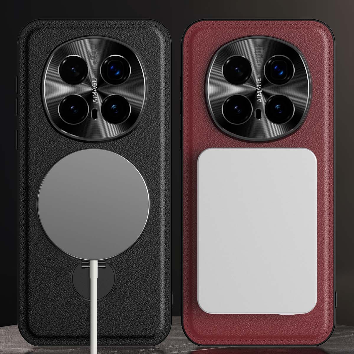 Husa de protectie pentru telefon mobil Honor Magic8 Pro, rosu inchis, suport rotativ 360, material TPU/Piele ecologica, Rosu inchis