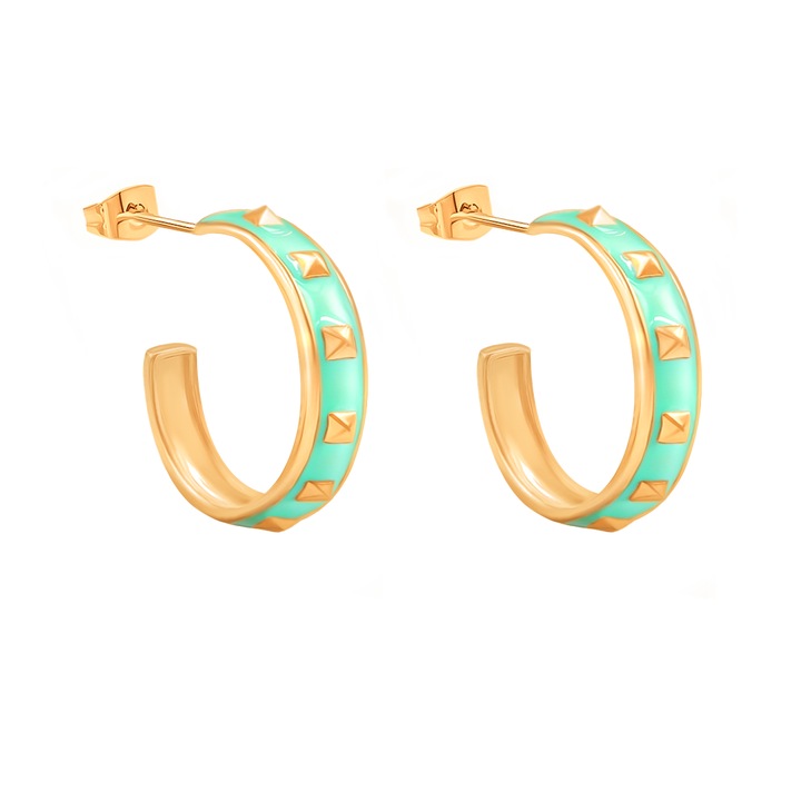 Cercei Lilou, colectia Colors, email menta, 1,3 cm