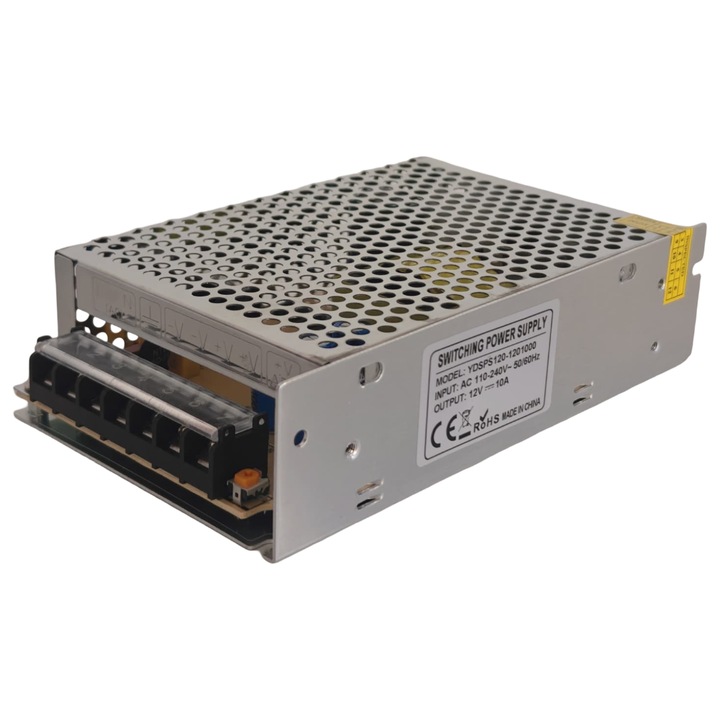 Sursa alimentare DC CE Contact Electric YDSPS120-1201000, 12V 10A, 2 iesiri, metalica, 162x99x42mm